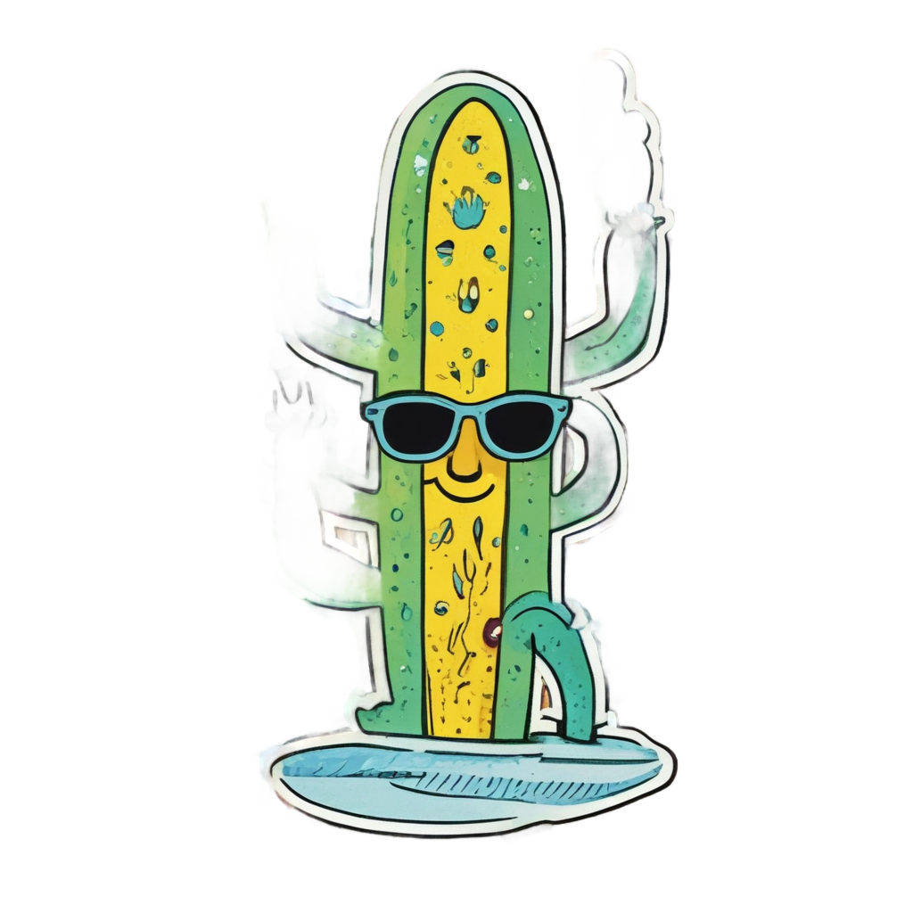 Cactus Surfer Riding Wave — boho nursery stickers