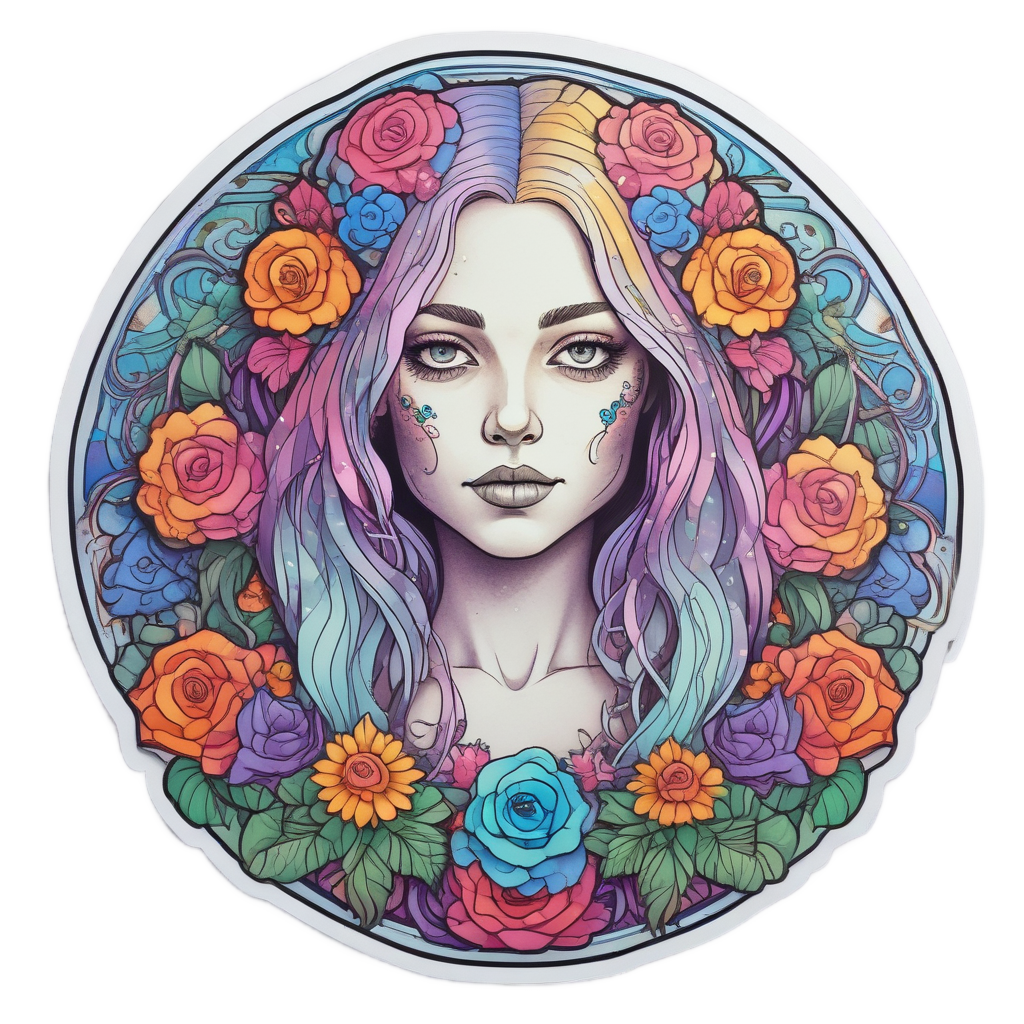 Calavera with Flowing Locks — sugar skull stickers