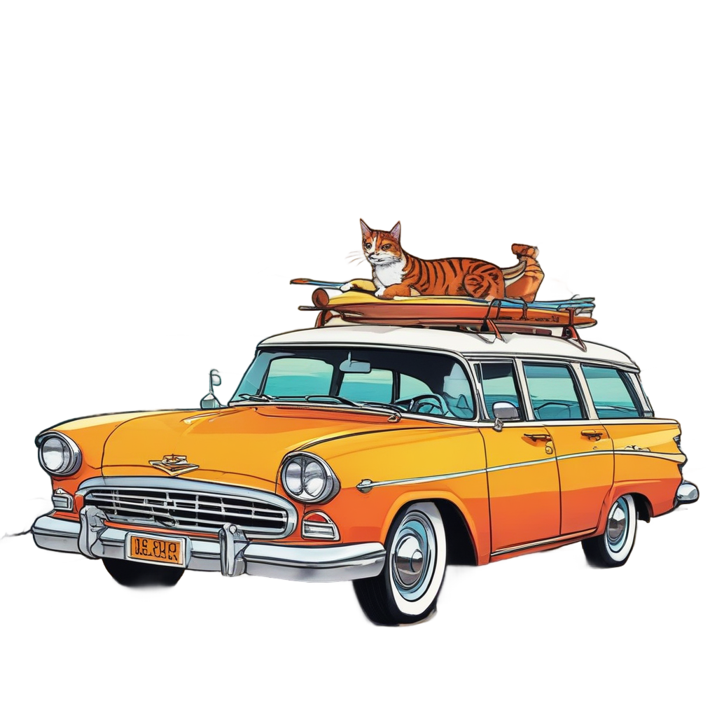 Calico Cat Retro Surfer — animals & pets stickers