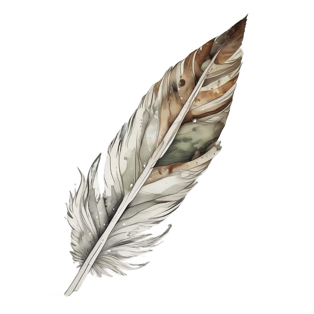 Watercolor feather in camo flag pattern with soft splatters
