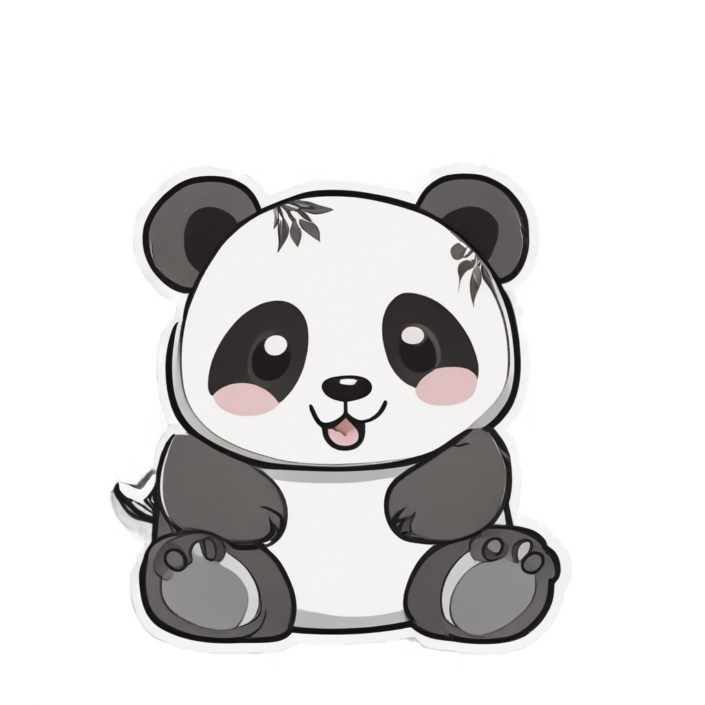 Chubby panda with camo pattern eating bamboo