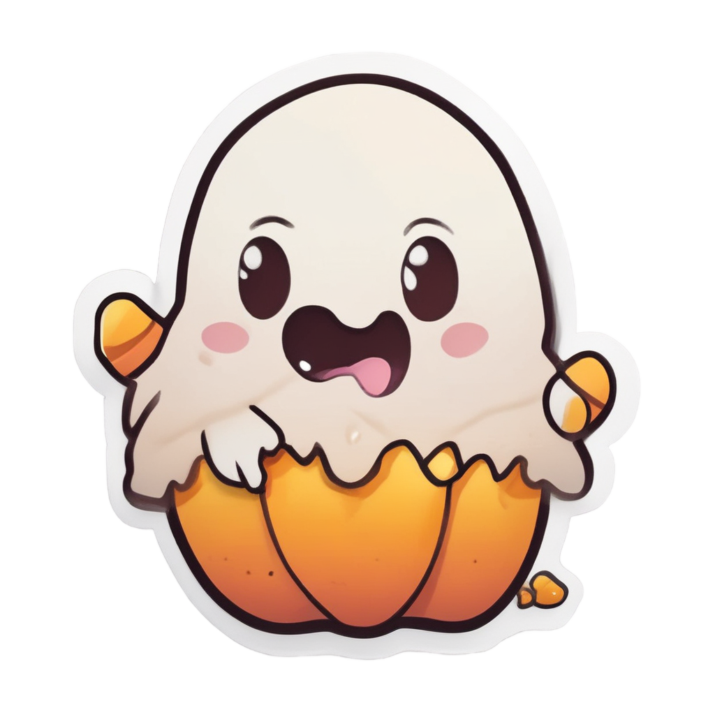 A kawaii candy corn shaped ghost sticker on white background