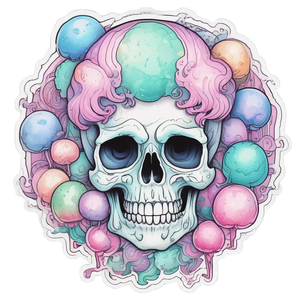 A sweet watercolor skull with candy moon eyes