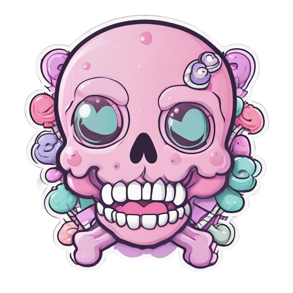 Pink candy skull sticker with heart eyes and lollipop