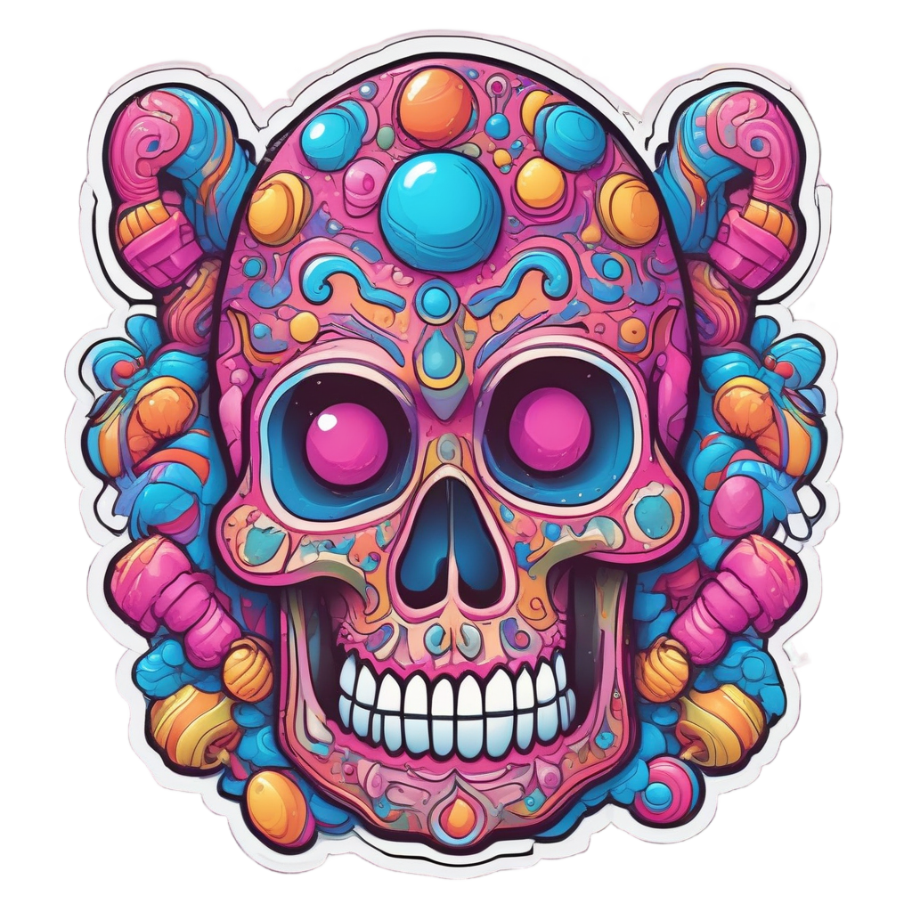 Sweet kawaii totem skull with lollipop and neon candy colors