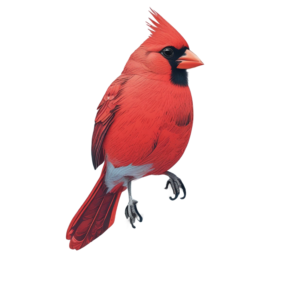 A red cardinal on a snowy branch in layered papercut style.
