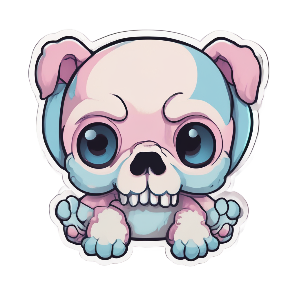 Pastel puppy skull with blue chew toy crossbones
