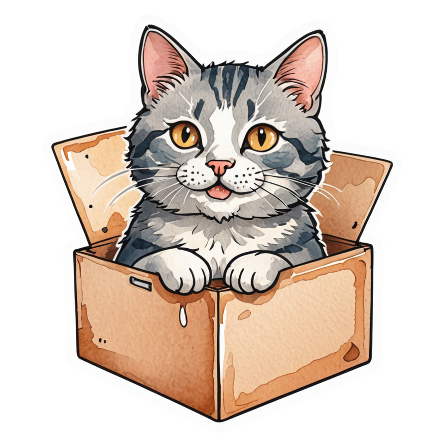 Box Cat (watercolor) — cat stickers