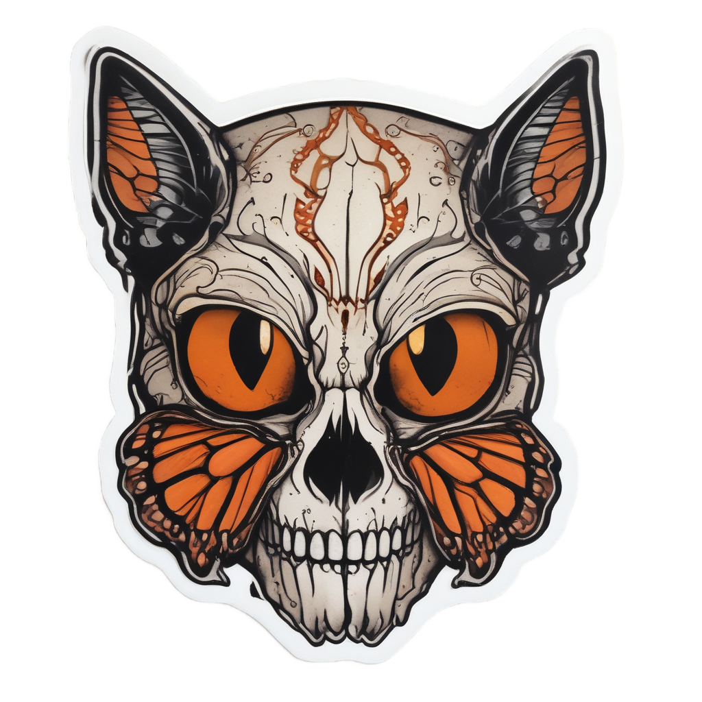 Cat skull with monarch butterfly wings sticker