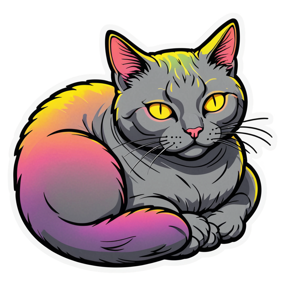 Sleepy Cat (neon) — cat stickers