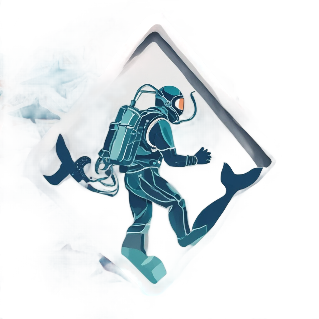 Papercut scuba diver with a caution triangle containing a shark