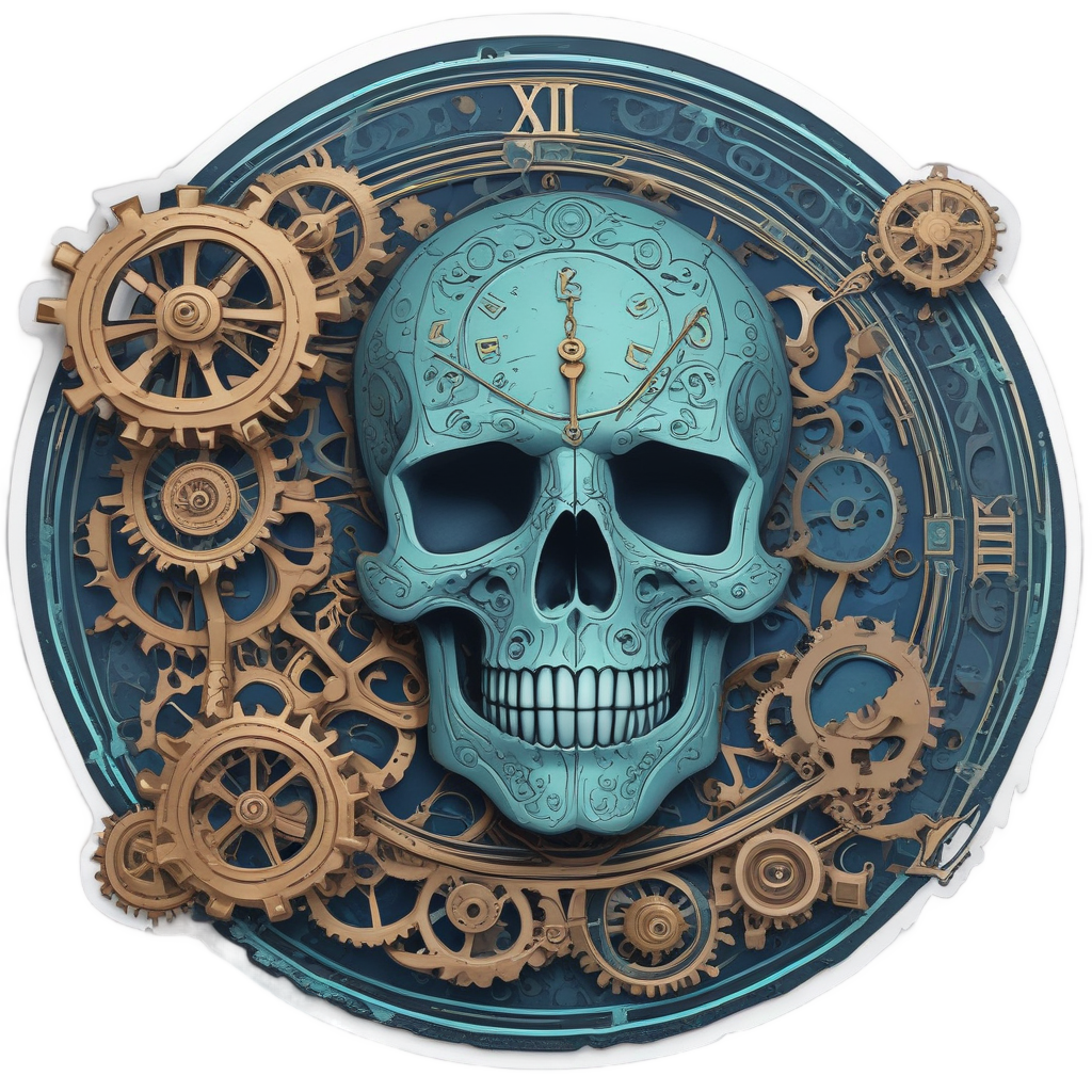 Celestial Clockwork Curse — skull & crossbones stickers