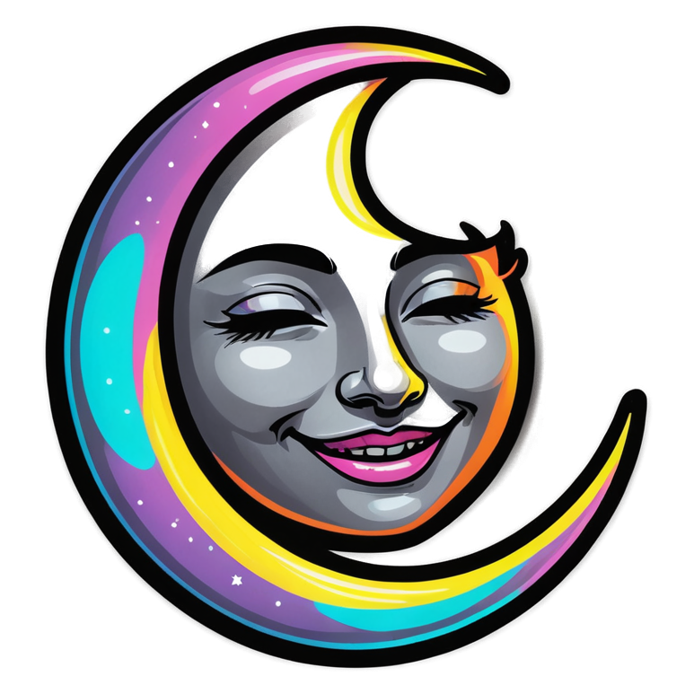 Smiling Moon (neon) — celestial stickers