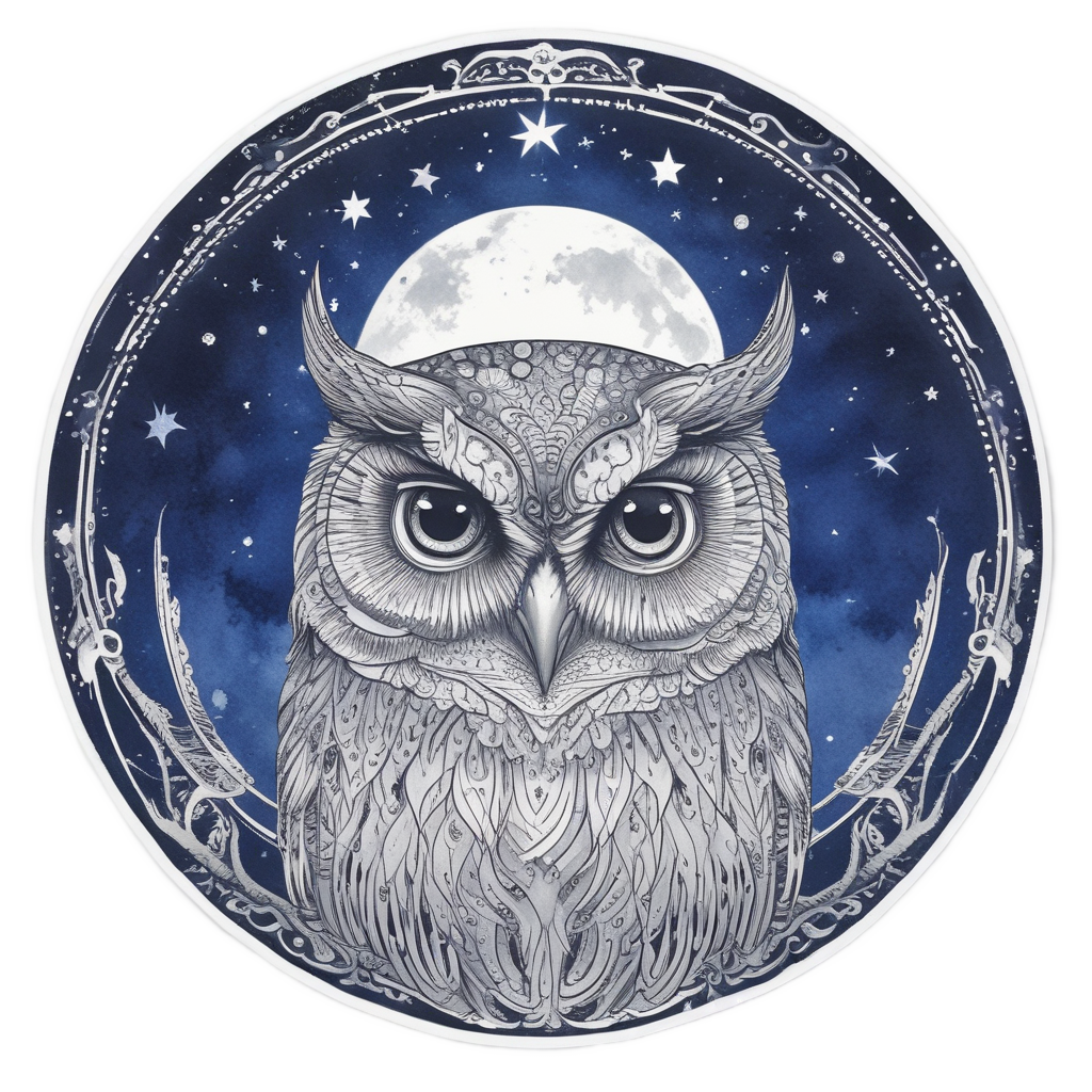 Celestial Owl Moon — fine-line flash stickers