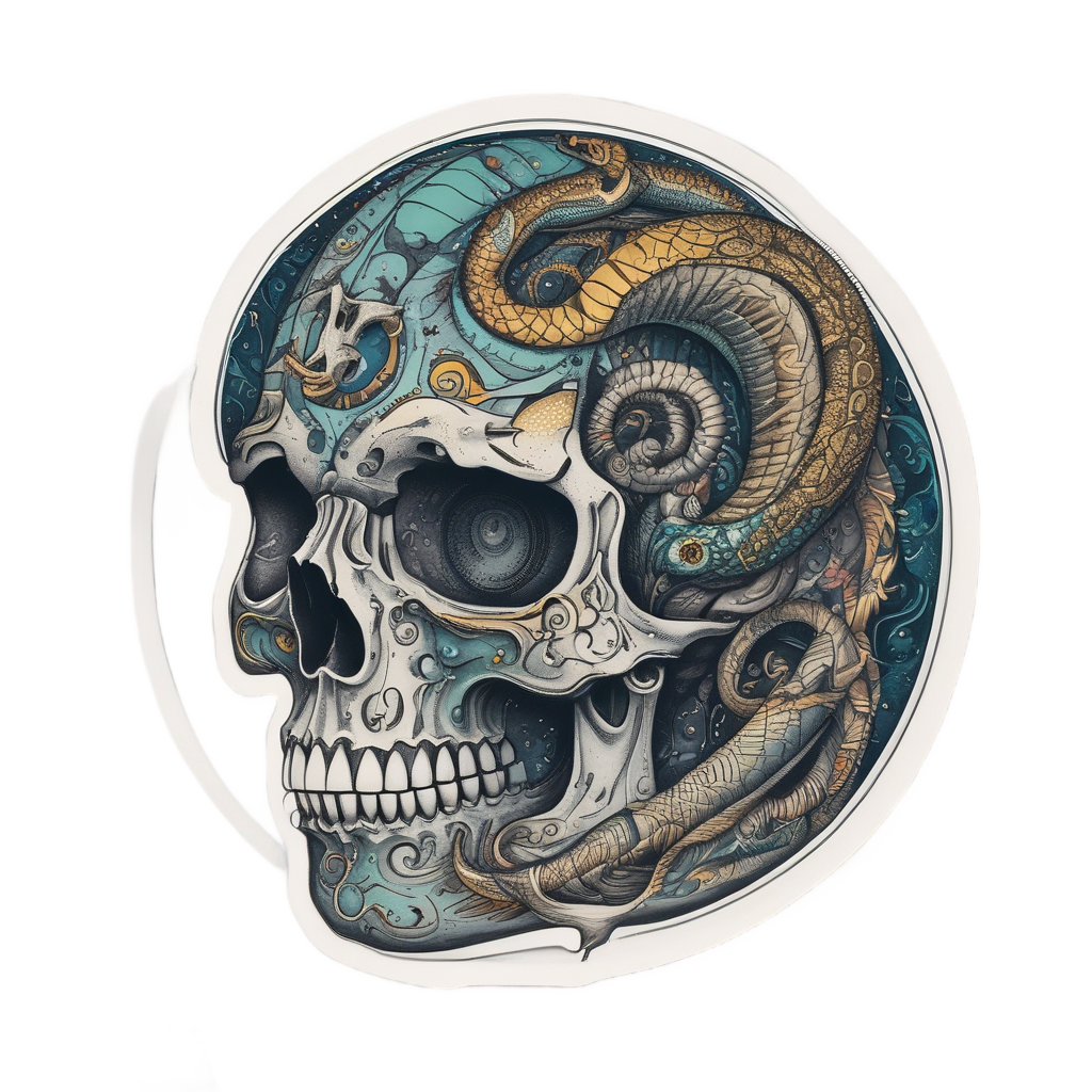 Celestial Skull with Snake — mystical skull stickers
