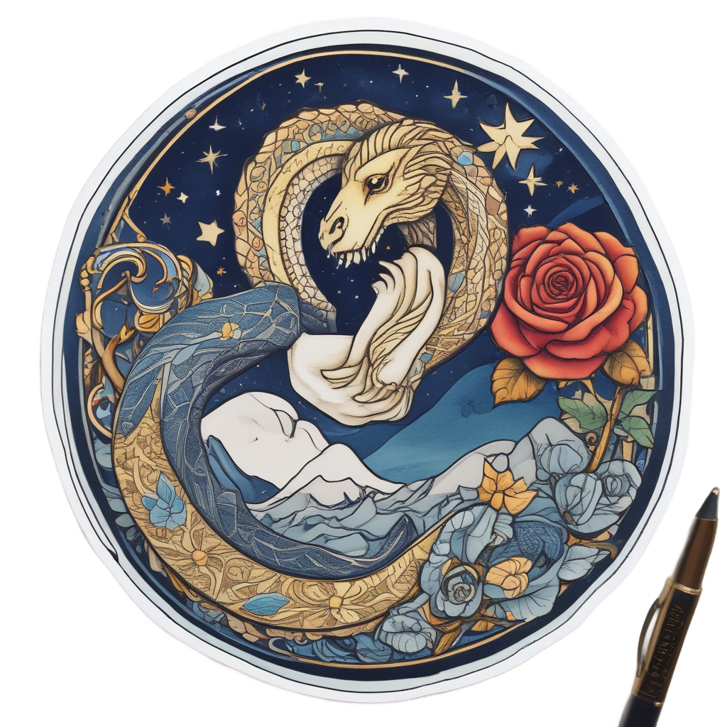 Celestial Snake Rose — snake, dagger & rose stickers