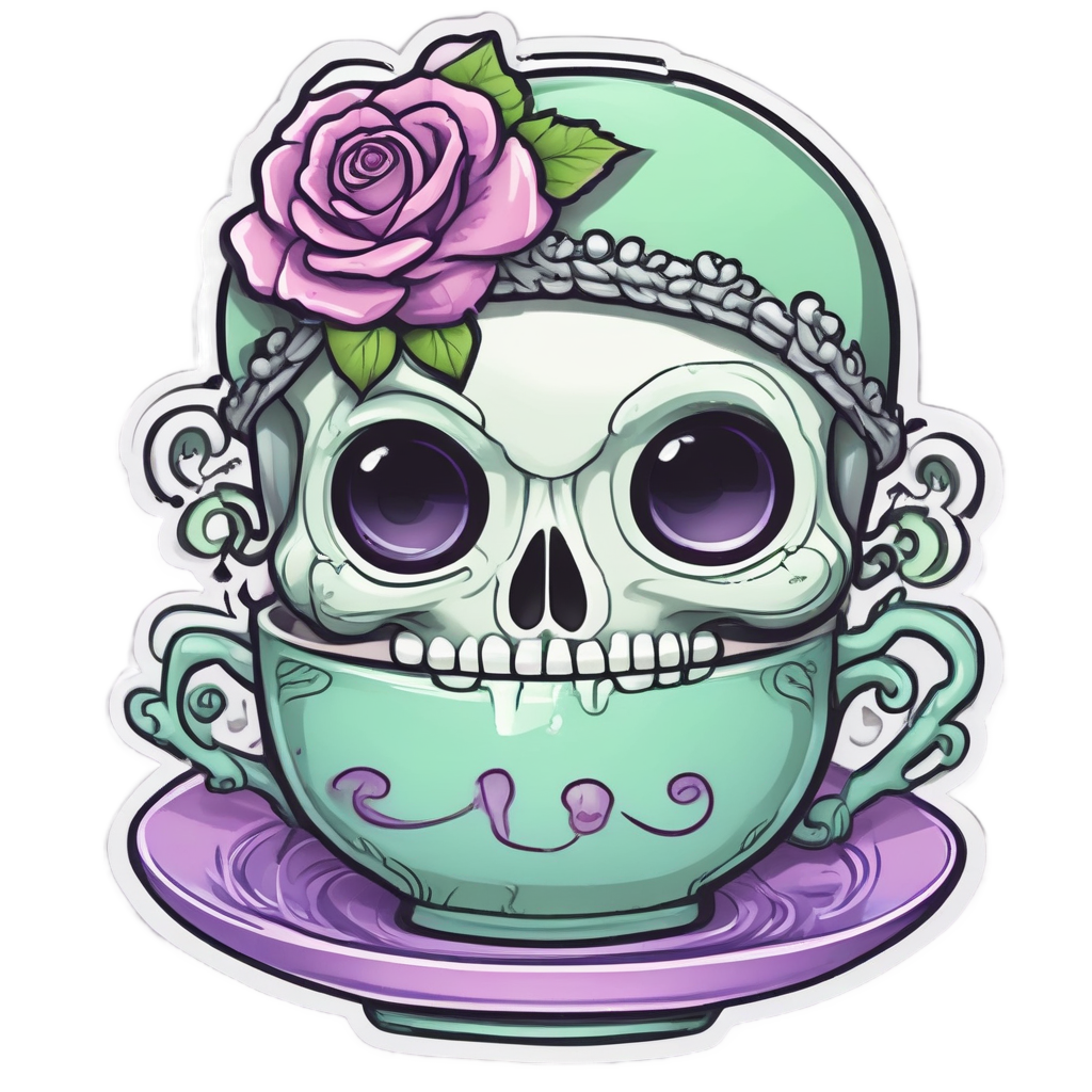 Chained Skull Tea Time — blackwork skull stickers
