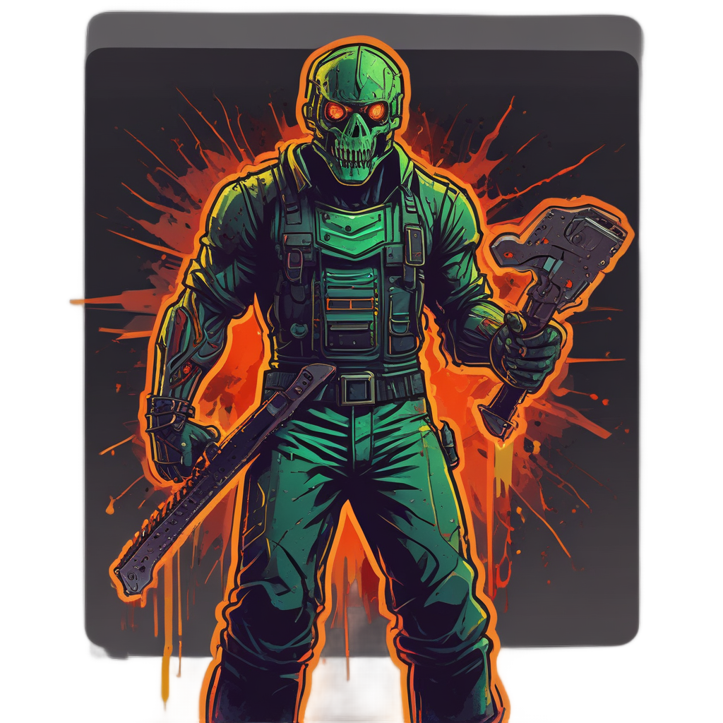 Chainsaw Neon Grin — slasher vibe stickers