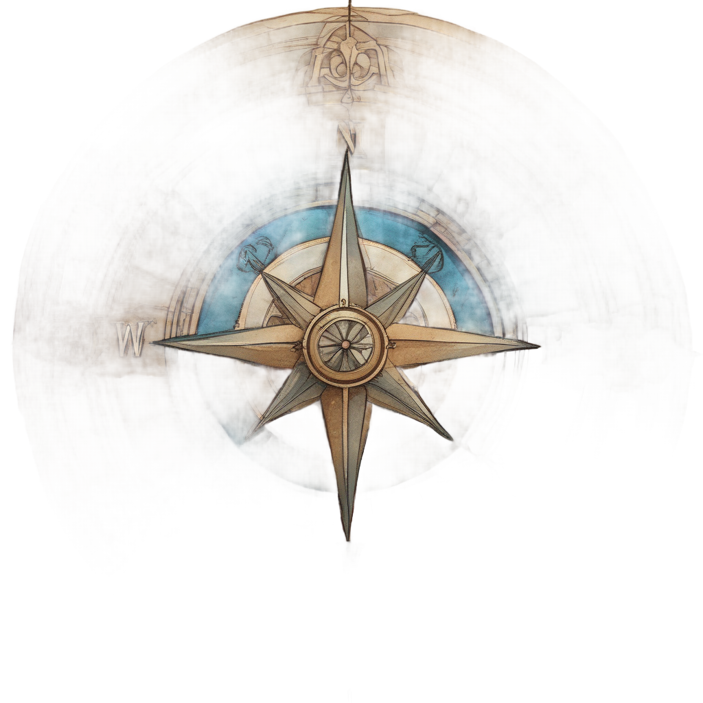 A vintage compass with a checkerboard heart center in watercolor style.