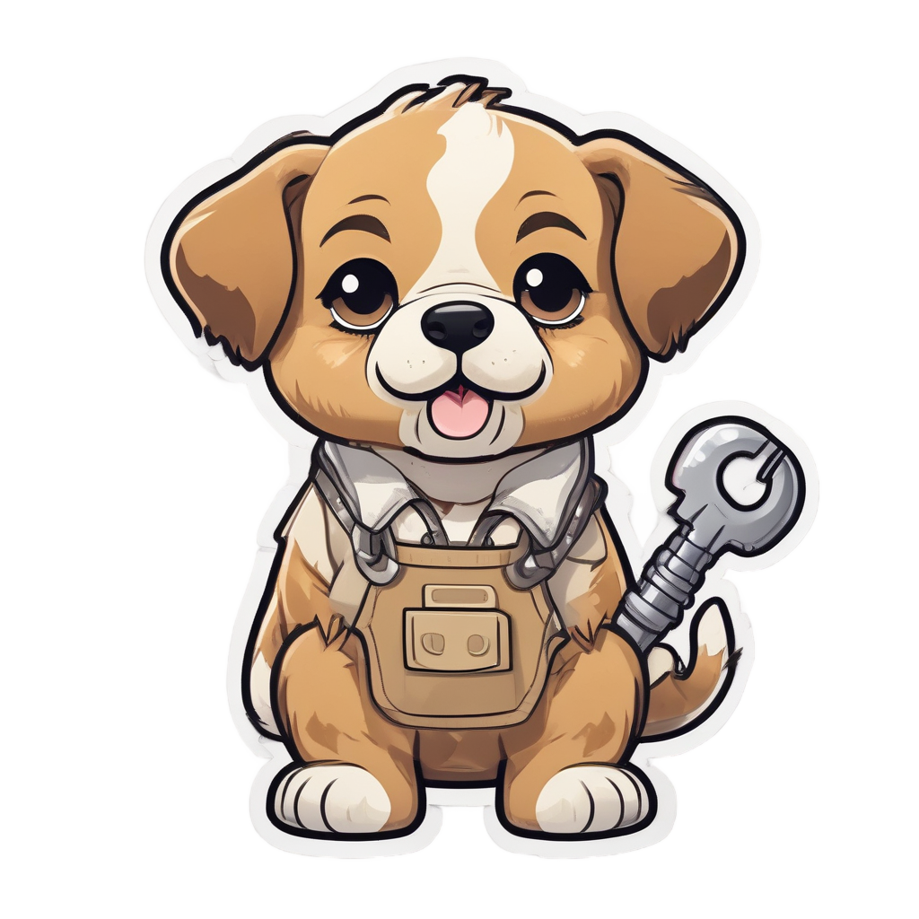 Cheerful Wrench Pup — garage stickers