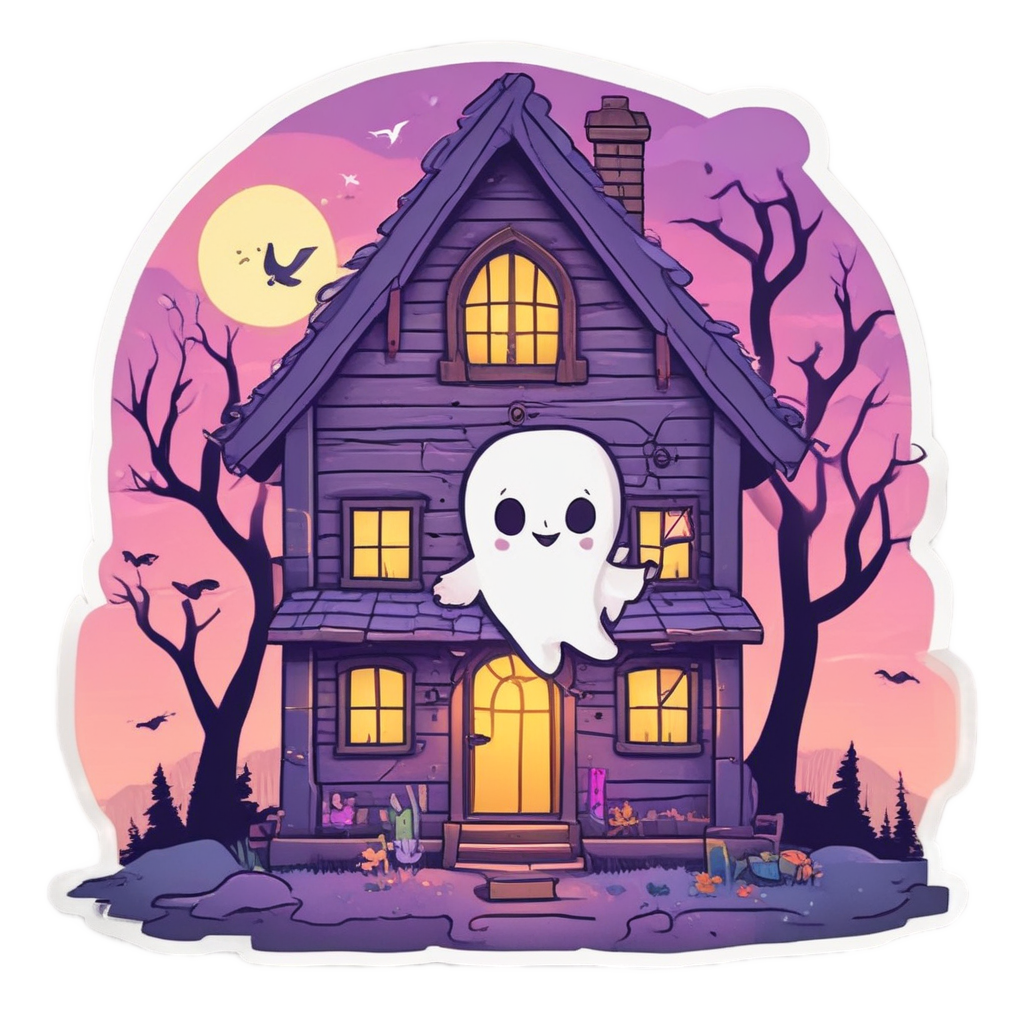Cheery Ghost at Window — slasher vibe stickers