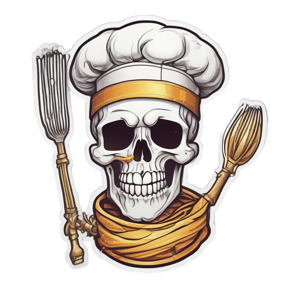Skull in chef hat holding whisk