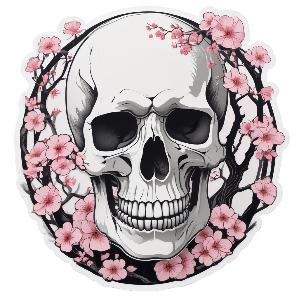 Cherry Blossom Skull — floral skull stickers