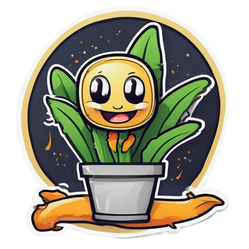 Chibi snake plant with neon yellow and orange glow dancing with a musical note
