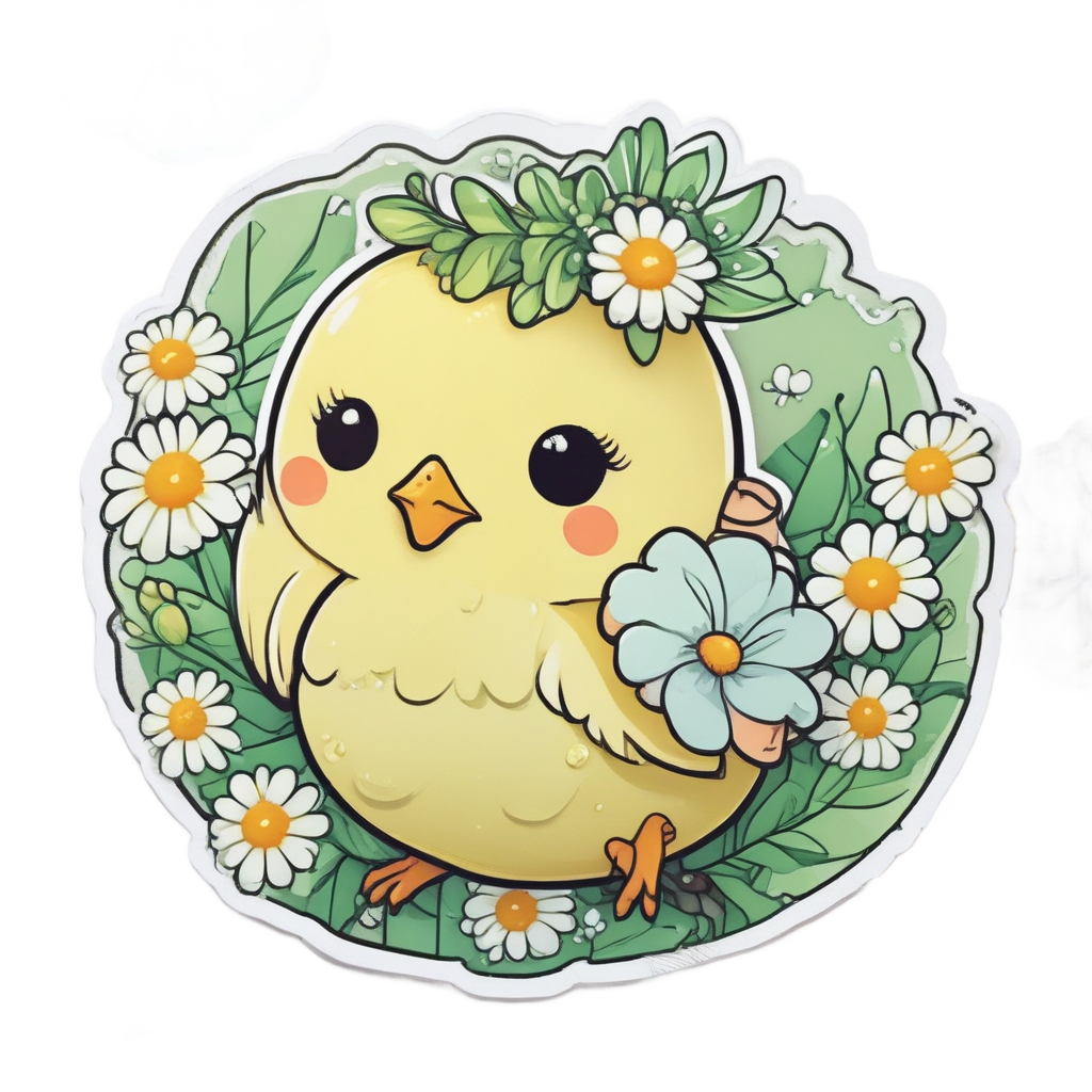 Chick in Flower Crown — farm animals stickers