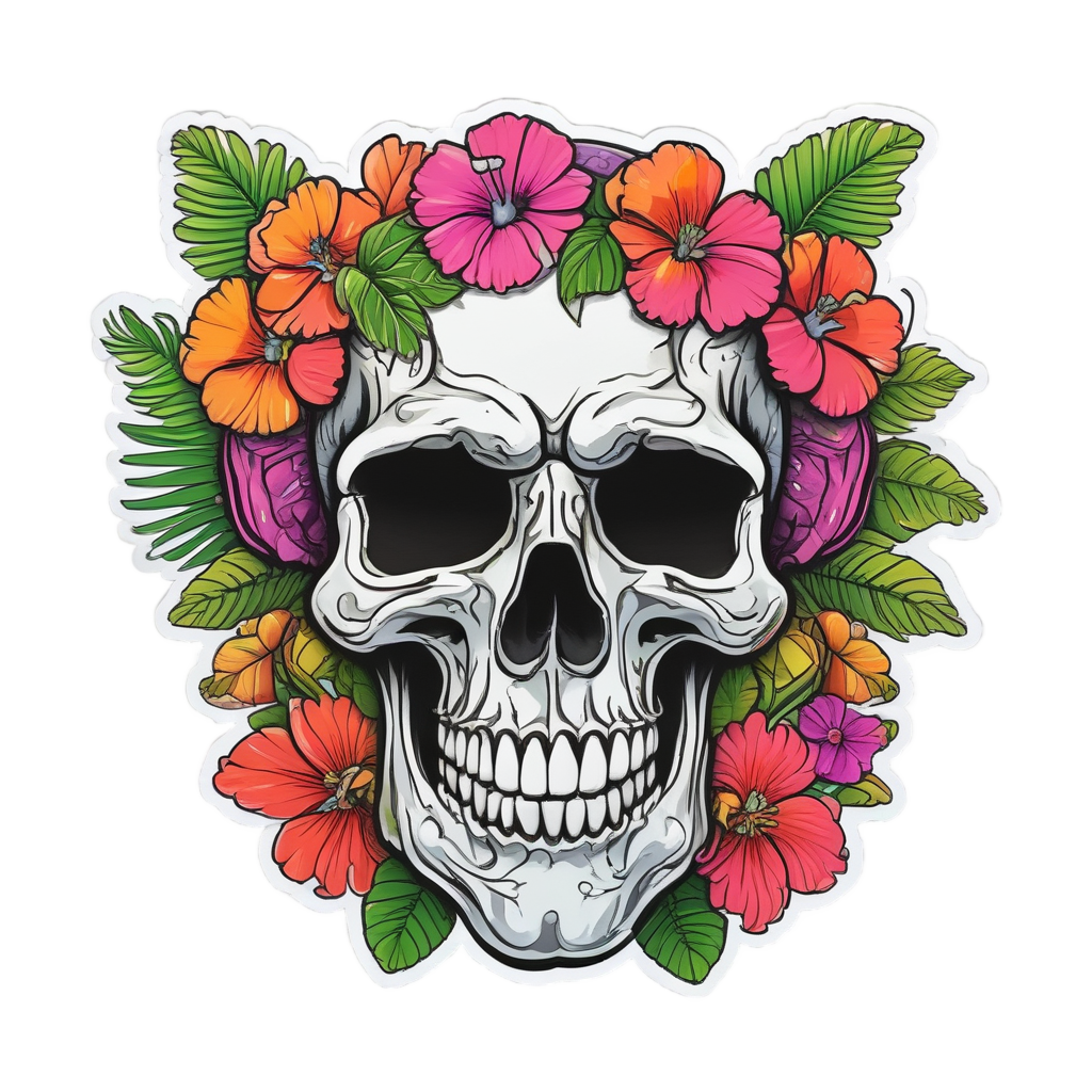 Chrome Skull Hawaiian — biker & chrome skull stickers