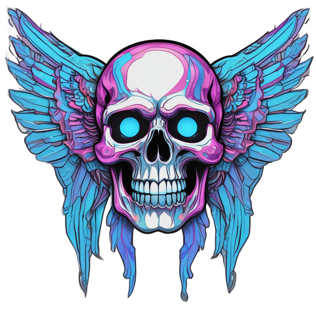 Chrome Skull with Neon Wings — biker & chrome skull stickers