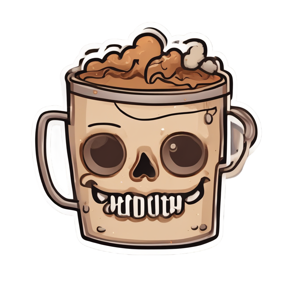 A warm beige circuit skull drinking coffee with steam circuits.