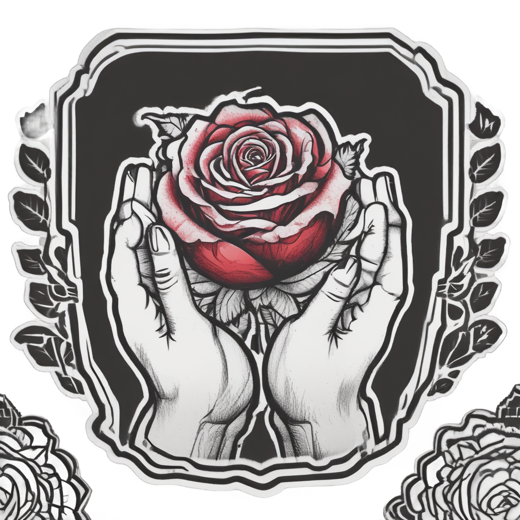Clapping Rose Hand — blackwork flash stickers