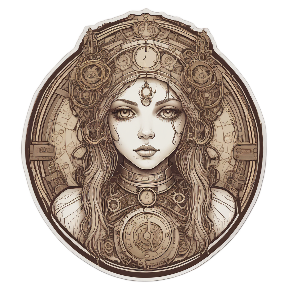 Clockwork Doll with Gears — slasher vibe stickers