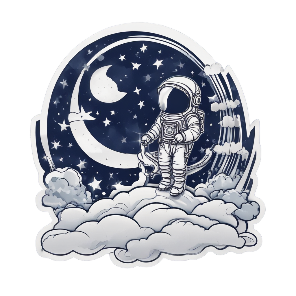Cloud Astronaut on Star Moon — celestial nursery stickers