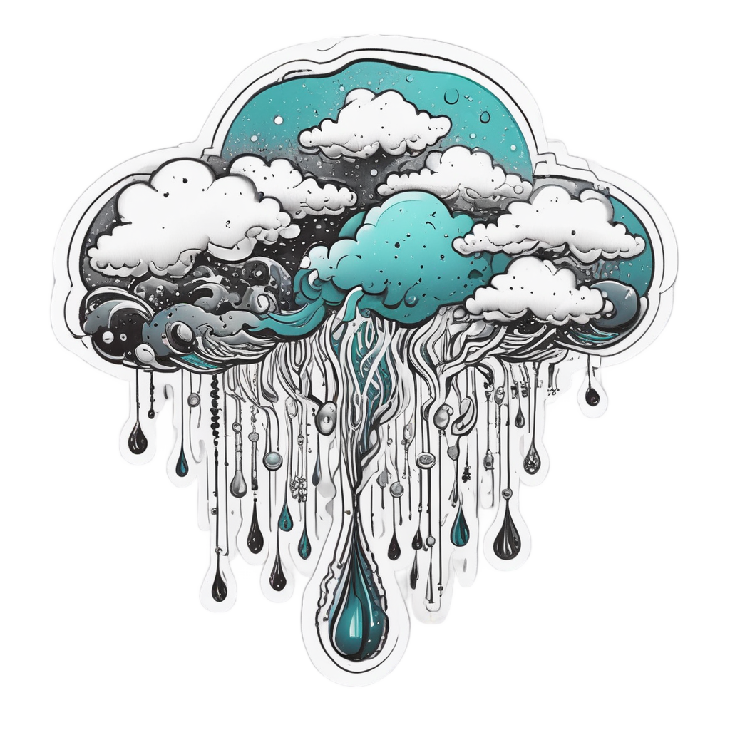 Die-cut sticker of a cloud weeping tiny stars