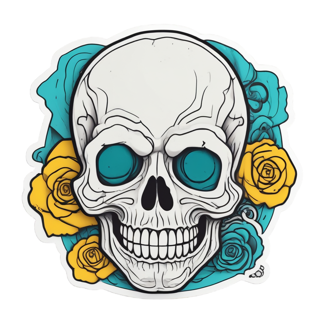 Skull with a clownish rose grin in lineart