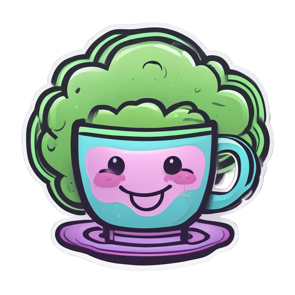 A neon cloud holding a coffee cup