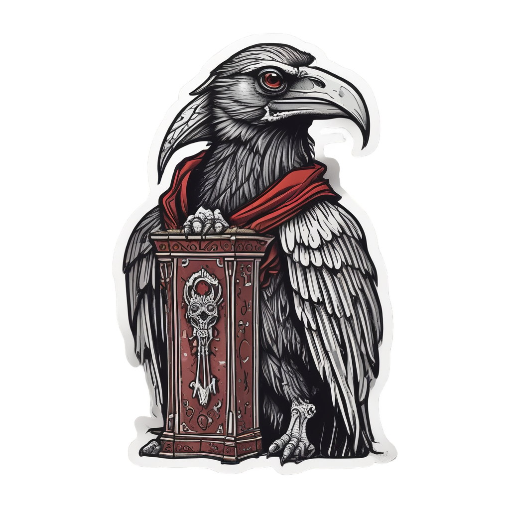 Raven reaper skull carrying a tiny coffin