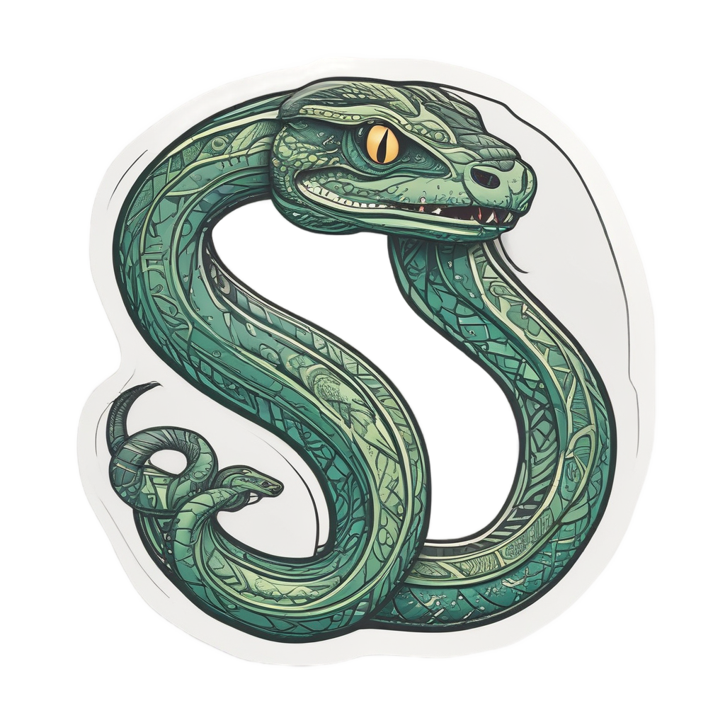 Coiled Curious Snake — fine-line flash stickers
