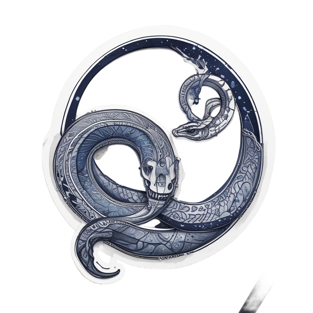 Coiled Moonlight Serpent — blackwork flash stickers