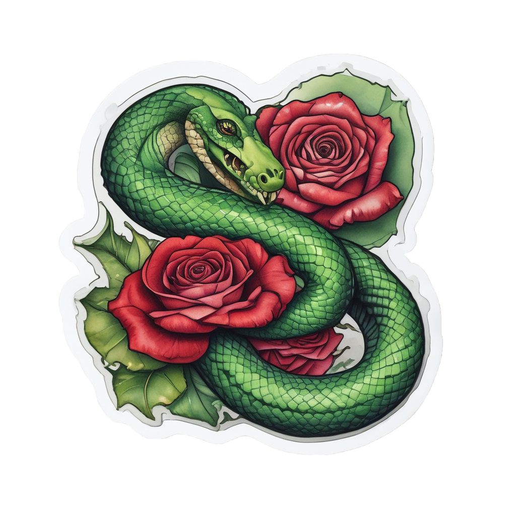 Coiled Rose Serpent — snake, dagger & rose stickers