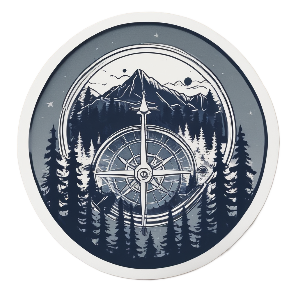 Compass and Pine Silhouette — outdoorsman stickers