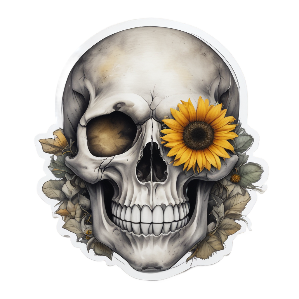 Contemplative Skull with Bloom — floral skull stickers