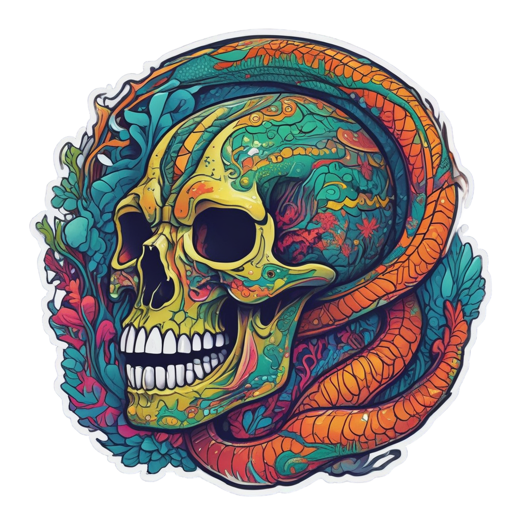 Coral Reef Anaconda Skull — blackwork skull stickers