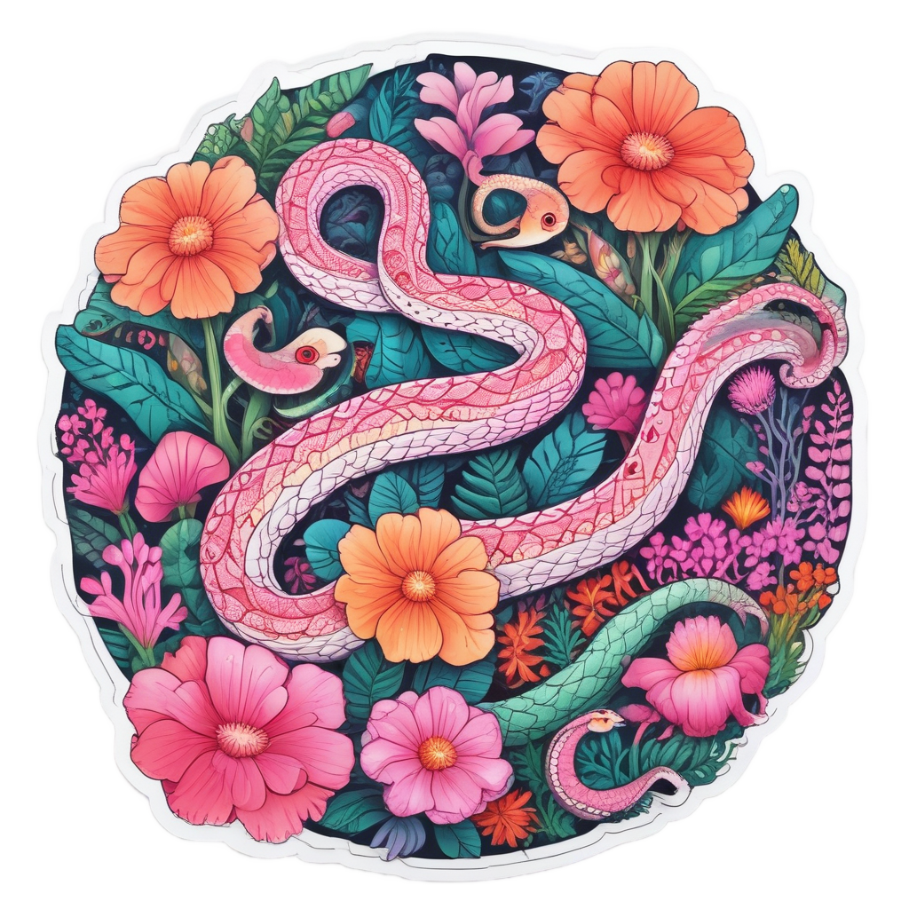 Coral Reef Snake among Blooms — fine-line flash stickers