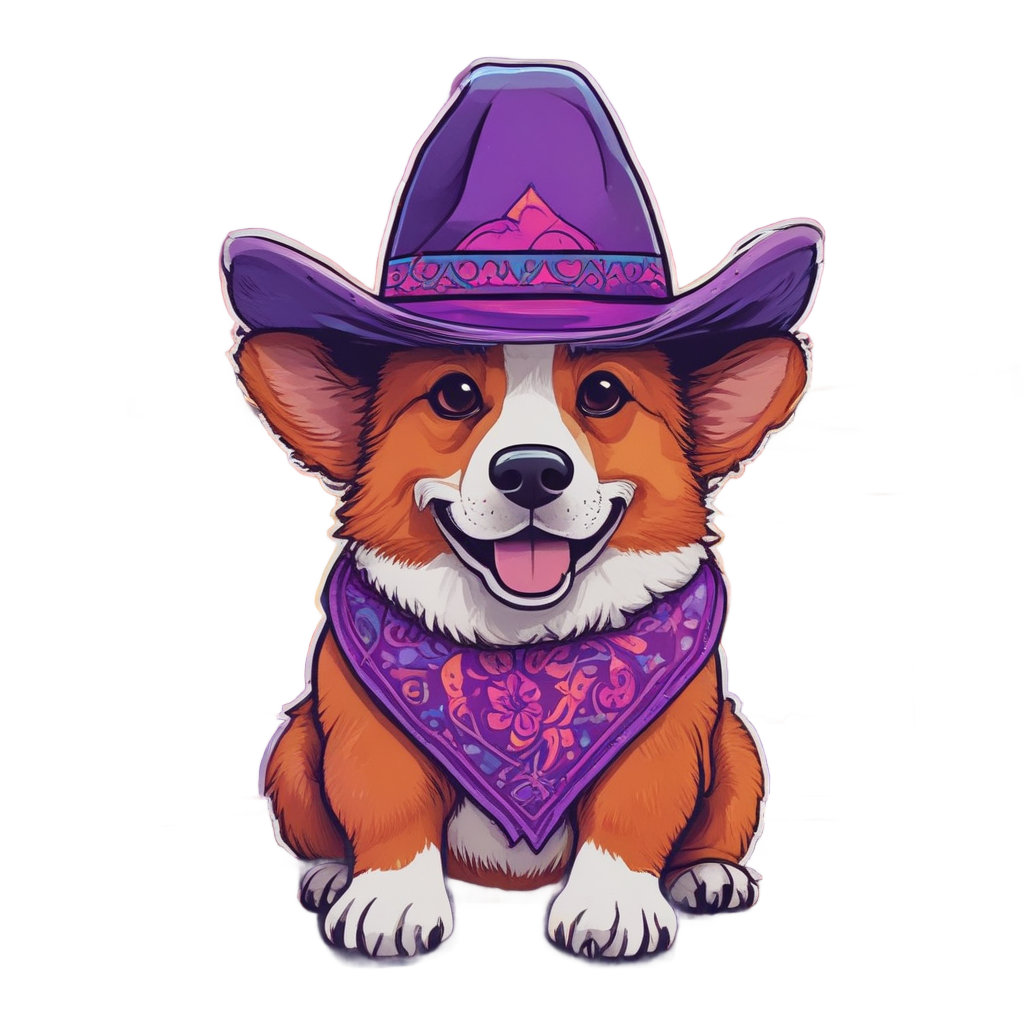 Corgi in Neon Cowboy Hat — dogs stickers