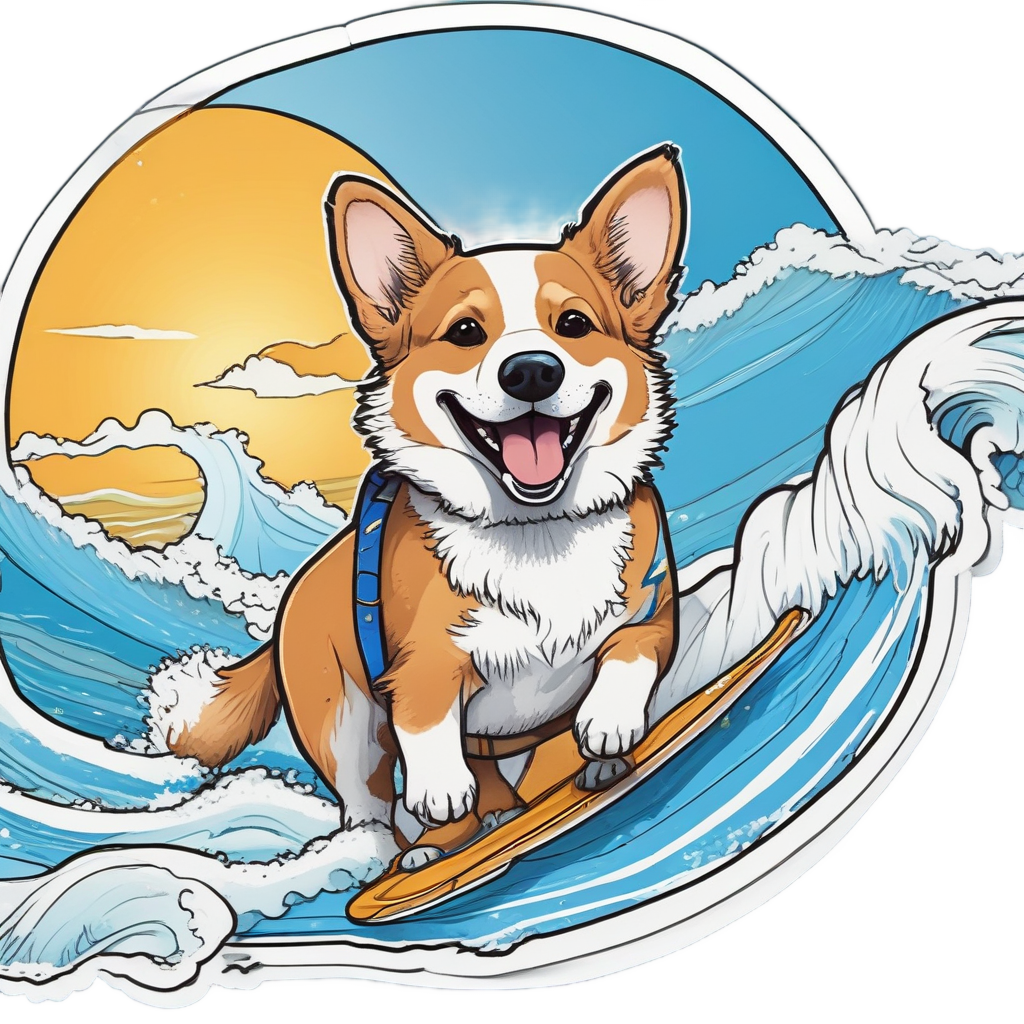 Corgi surfing on a wave — dogs stickers