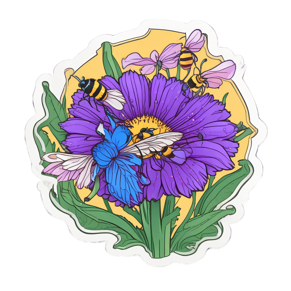 Cornflower high-fiving a bee, bright papercut colors.