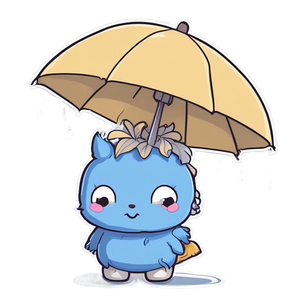 A shy cornflower holding a yellow umbrella in the rain
